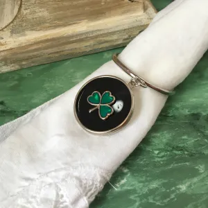 Irish Napkin Rings,  Set of 4, Handmade, Black and Emerald Green Shamrock