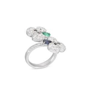 Ischia 18K White Gold Diamond Pavé Sapphires & Emeralds Ring