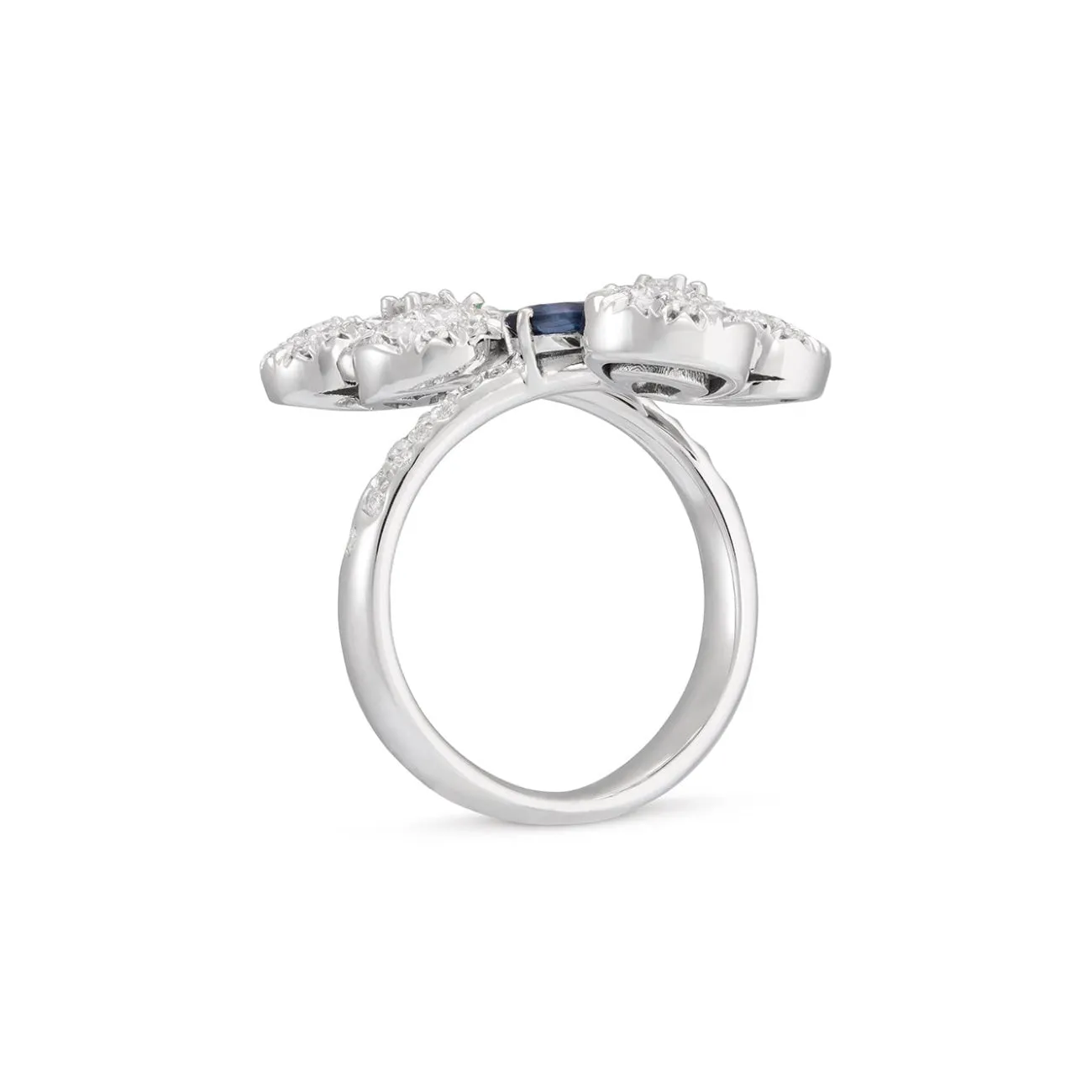 Ischia 18K White Gold Diamond Pavé Sapphires & Emeralds Ring