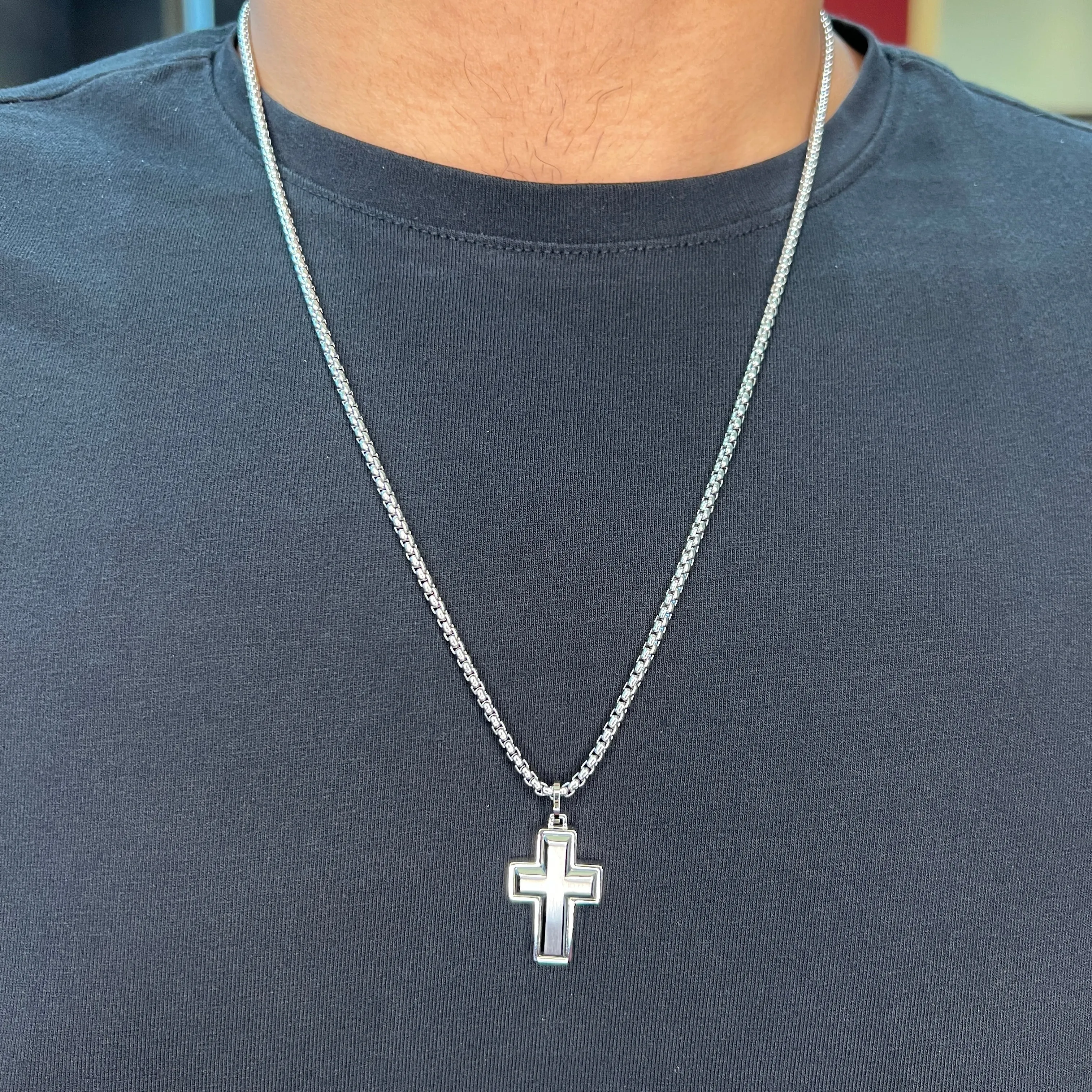 Italgem Stainless Steel Brushed Cross Necklace
