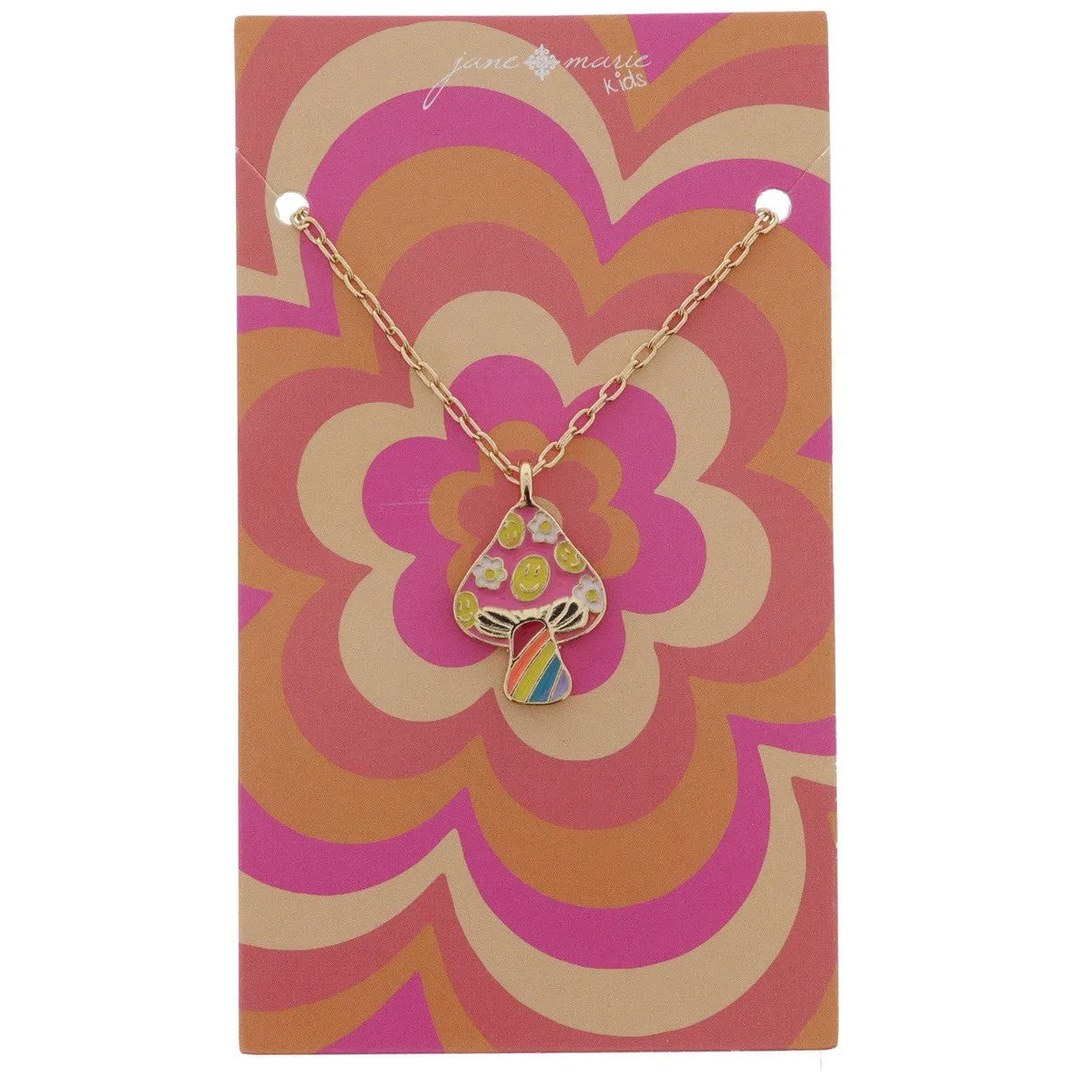 Jane Marie Kids Multi Enamel Mushroom With Happy Faces And Flowers Necklace