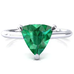 Janey Trillion Emerald 3 Prongs Claw Floating Halo Inverted Cathedral Ring