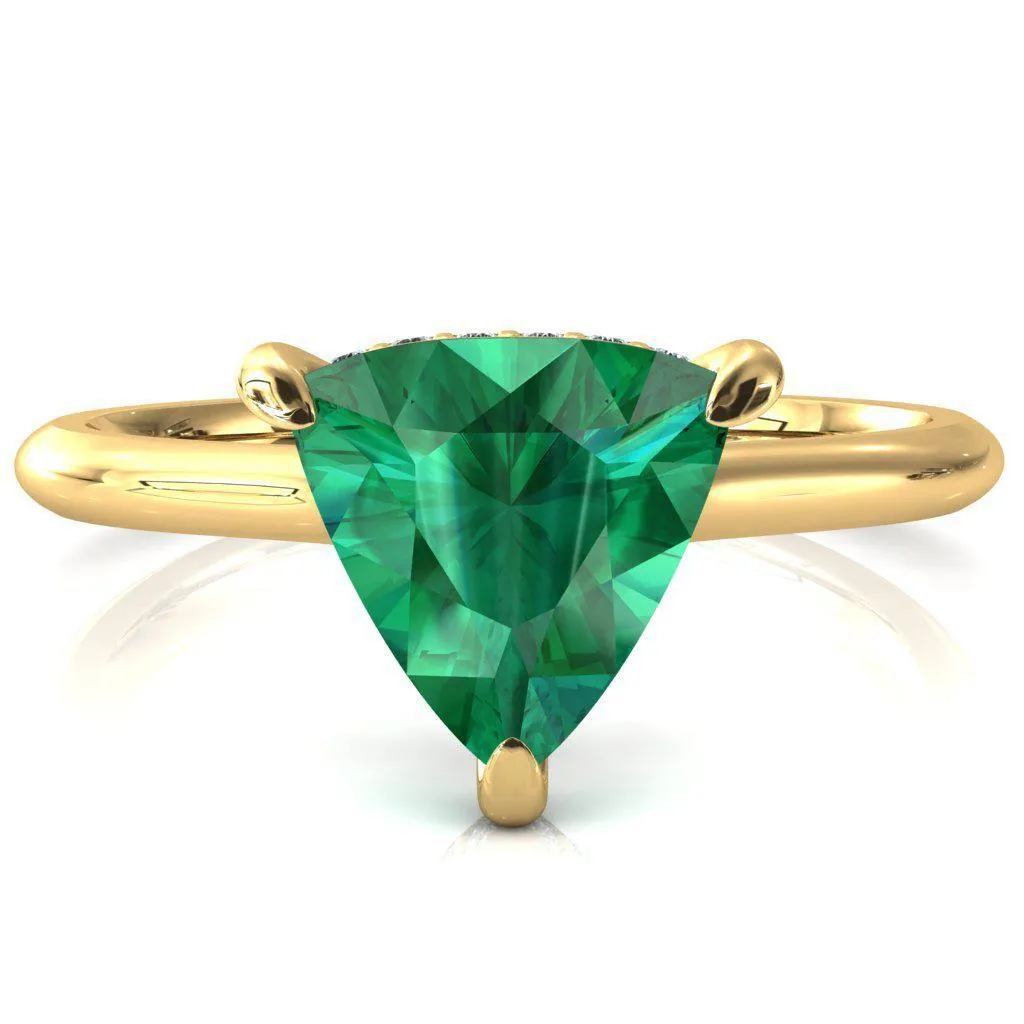 Janey Trillion Emerald 3 Prongs Claw Floating Halo Inverted Cathedral Ring