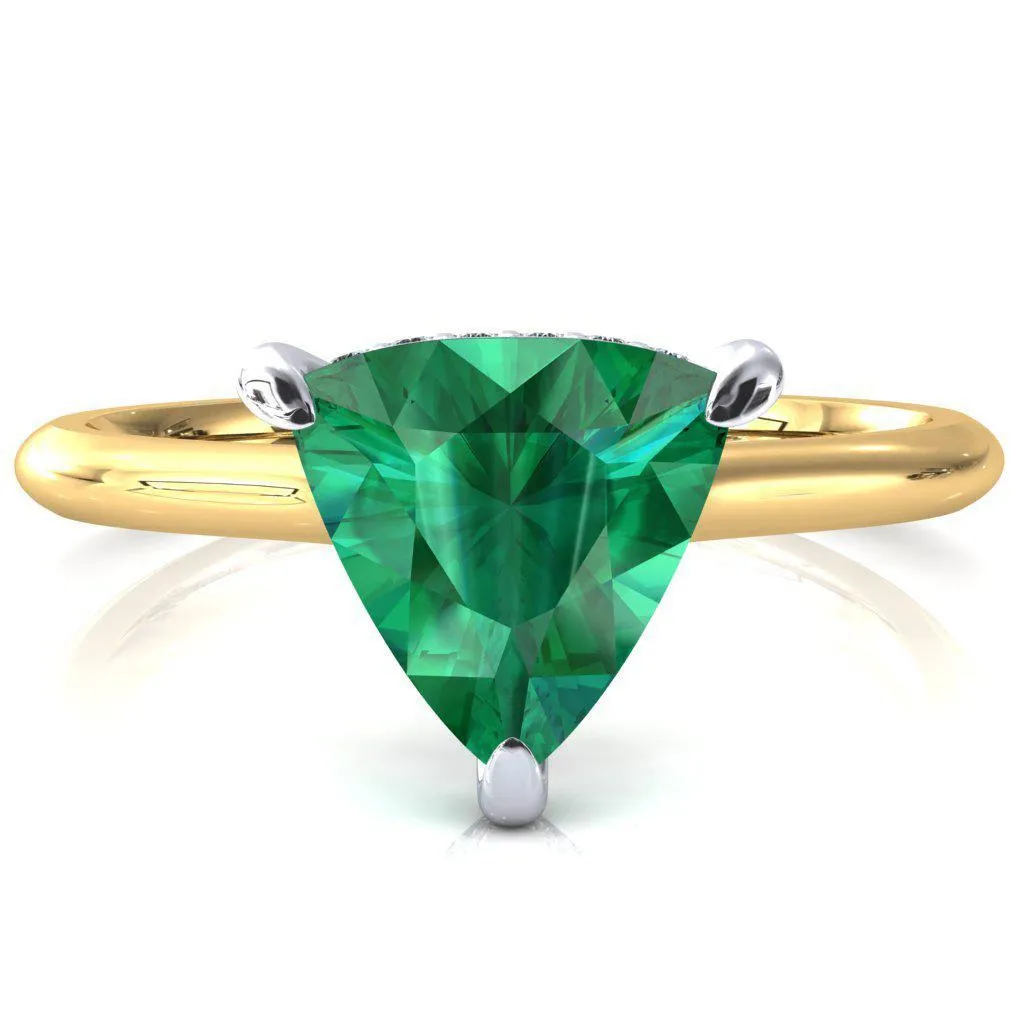 Janey Trillion Emerald 3 Prongs Claw Floating Halo Inverted Cathedral Ring