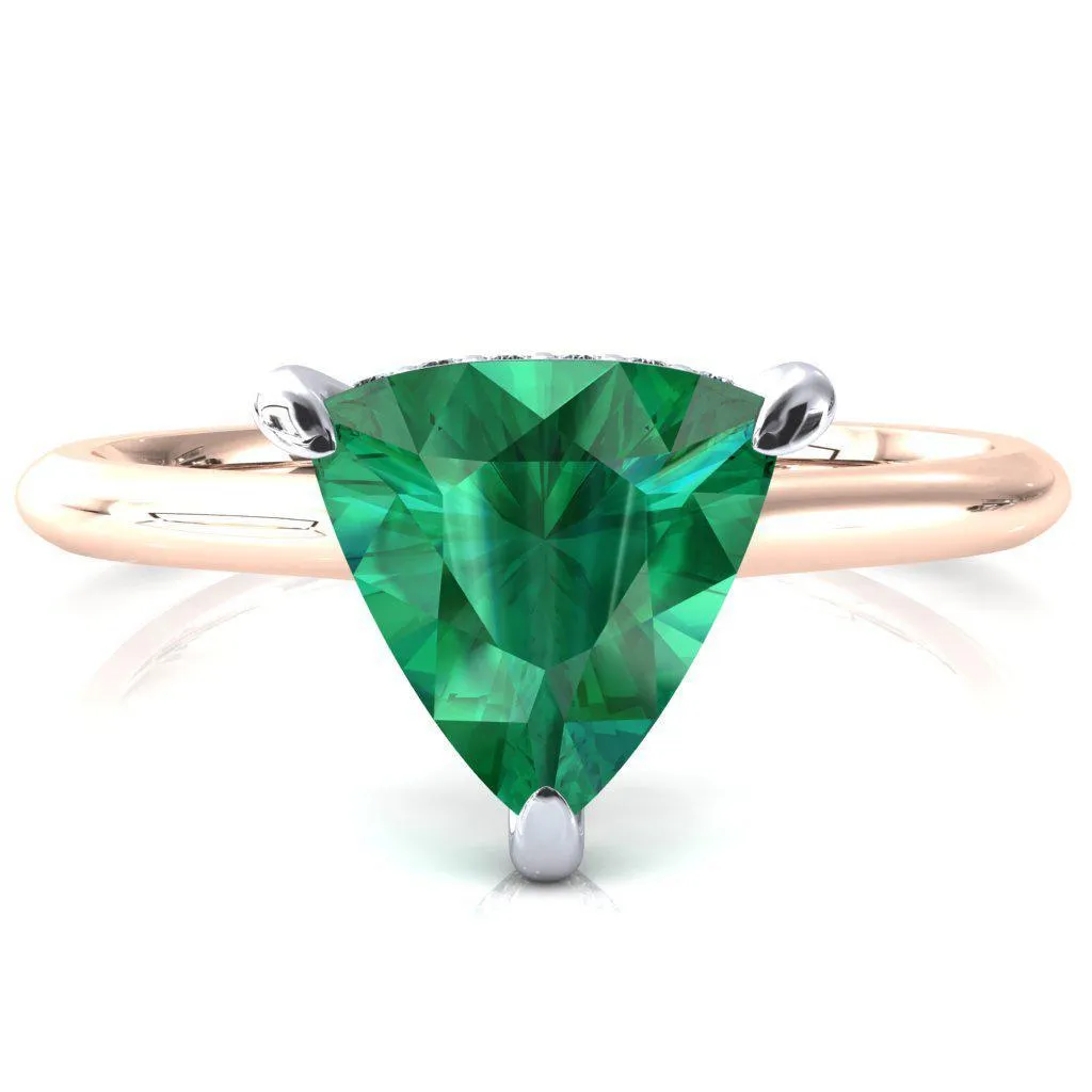 Janey Trillion Emerald 3 Prongs Claw Floating Halo Inverted Cathedral Ring