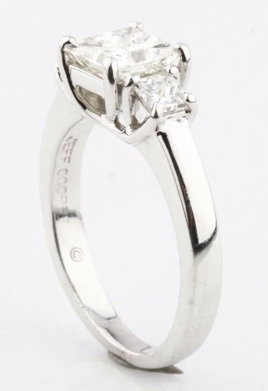 Jeff Cooper Platinum Princess Cut 3 Stone Diamond Engagement Ring