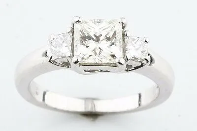 Jeff Cooper Platinum Princess Cut 3 Stone Diamond Engagement Ring