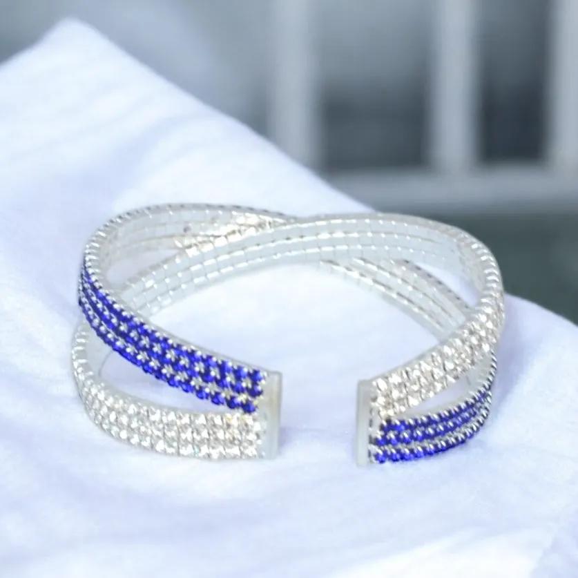 JEWEL - clear sapphire criss cross adjustable rhinestone bracelet