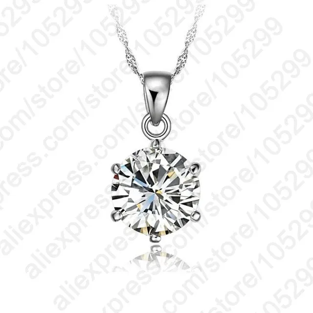 JEXXI Classic 6 Claw Cubic Zircon Pendant 925 Sterling Silver Necklace for Women Engagement & Wedding Jewelry