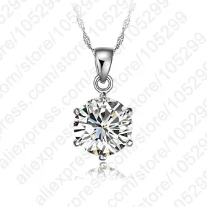 JEXXI Classic 6 Claw Cubic Zircon Pendant 925 Sterling Silver Necklace for Women Engagement & Wedding Jewelry