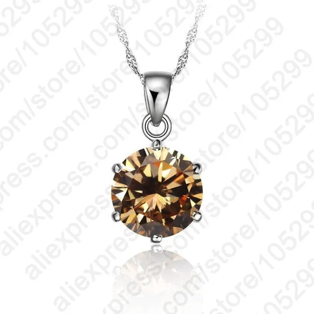 JEXXI Classic 6 Claw Cubic Zircon Pendant 925 Sterling Silver Necklace for Women Engagement & Wedding Jewelry