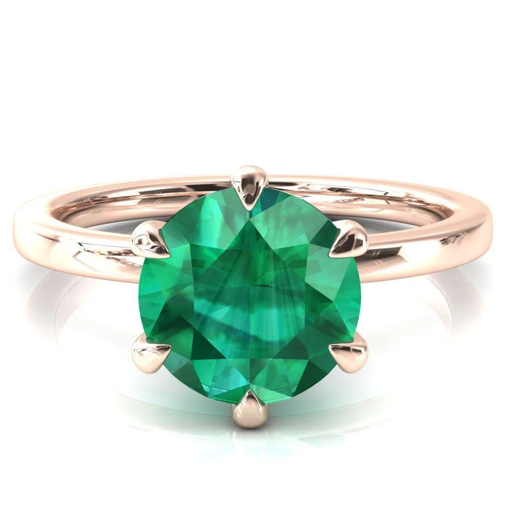 Julianne Round Emerald Solitaire 6 Prong Ring