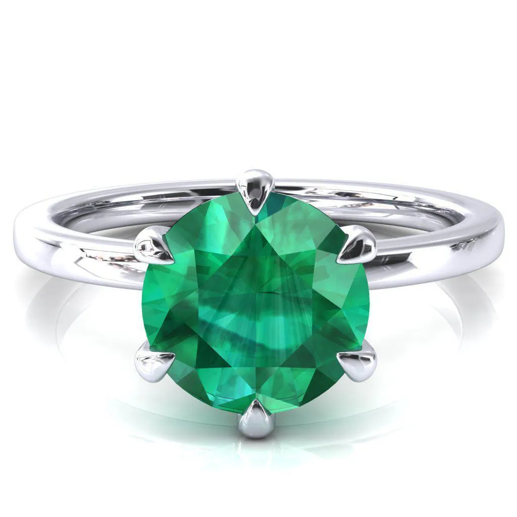 Julianne Round Emerald Solitaire 6 Prong Ring