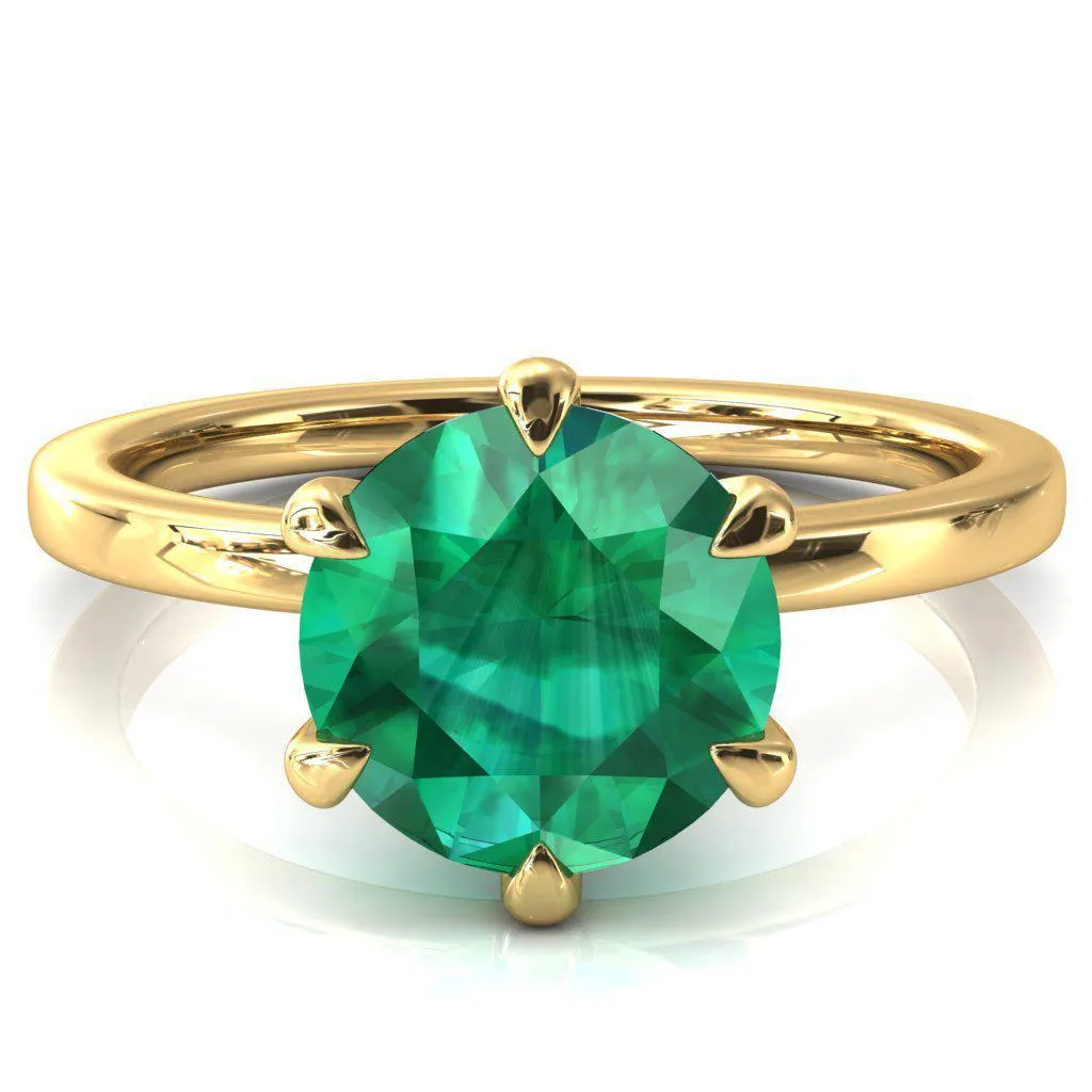 Julianne Round Emerald Solitaire 6 Prong Ring