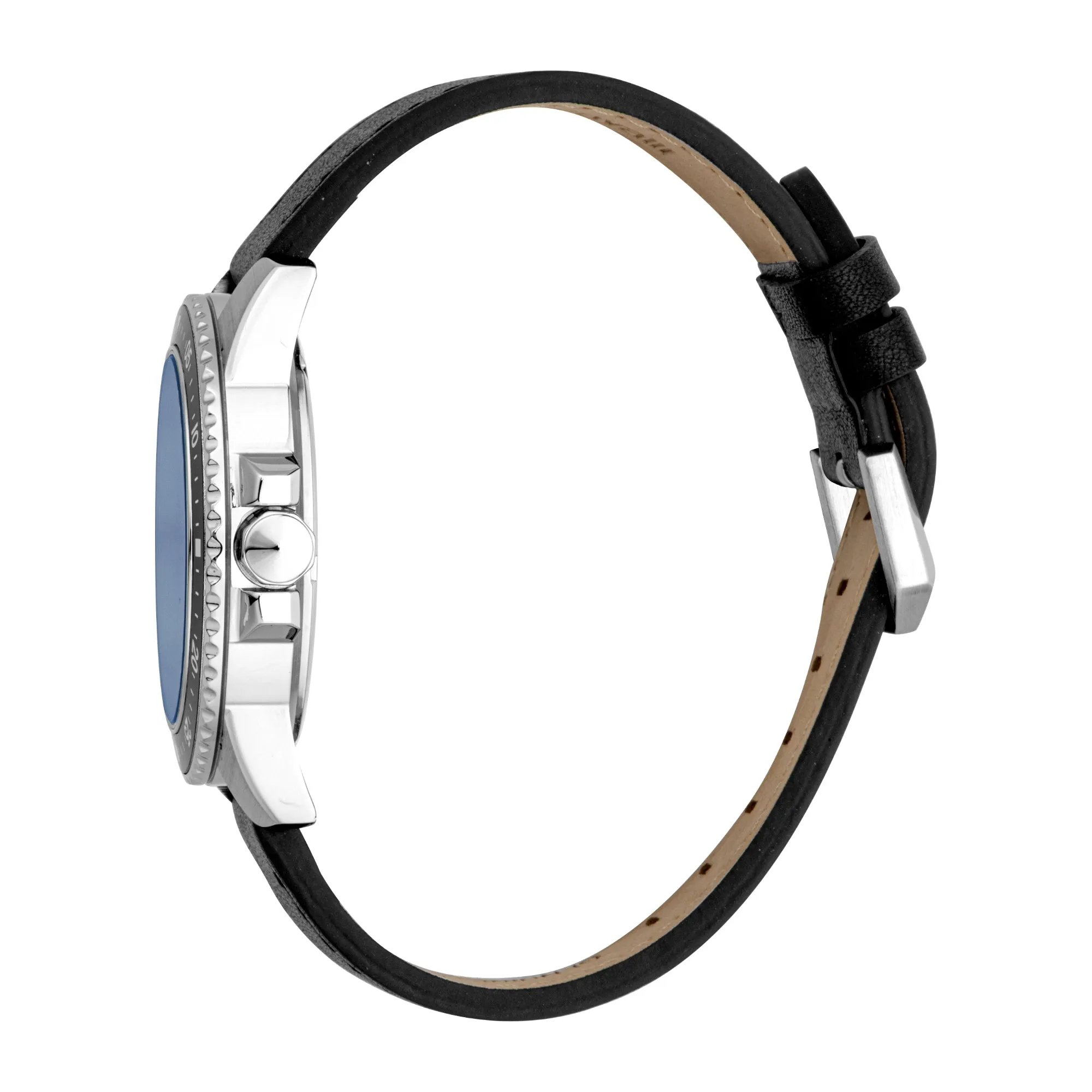 Just Cavalli Young Subacqueo Gents  Blue Dial Stainless Steel Silver Black Case Black Leather Starp Watch Leather