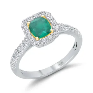 Kallati Heirloom Emerald-Cut Halo Emerald & Diamond Engagement Ring in 14K White Gold