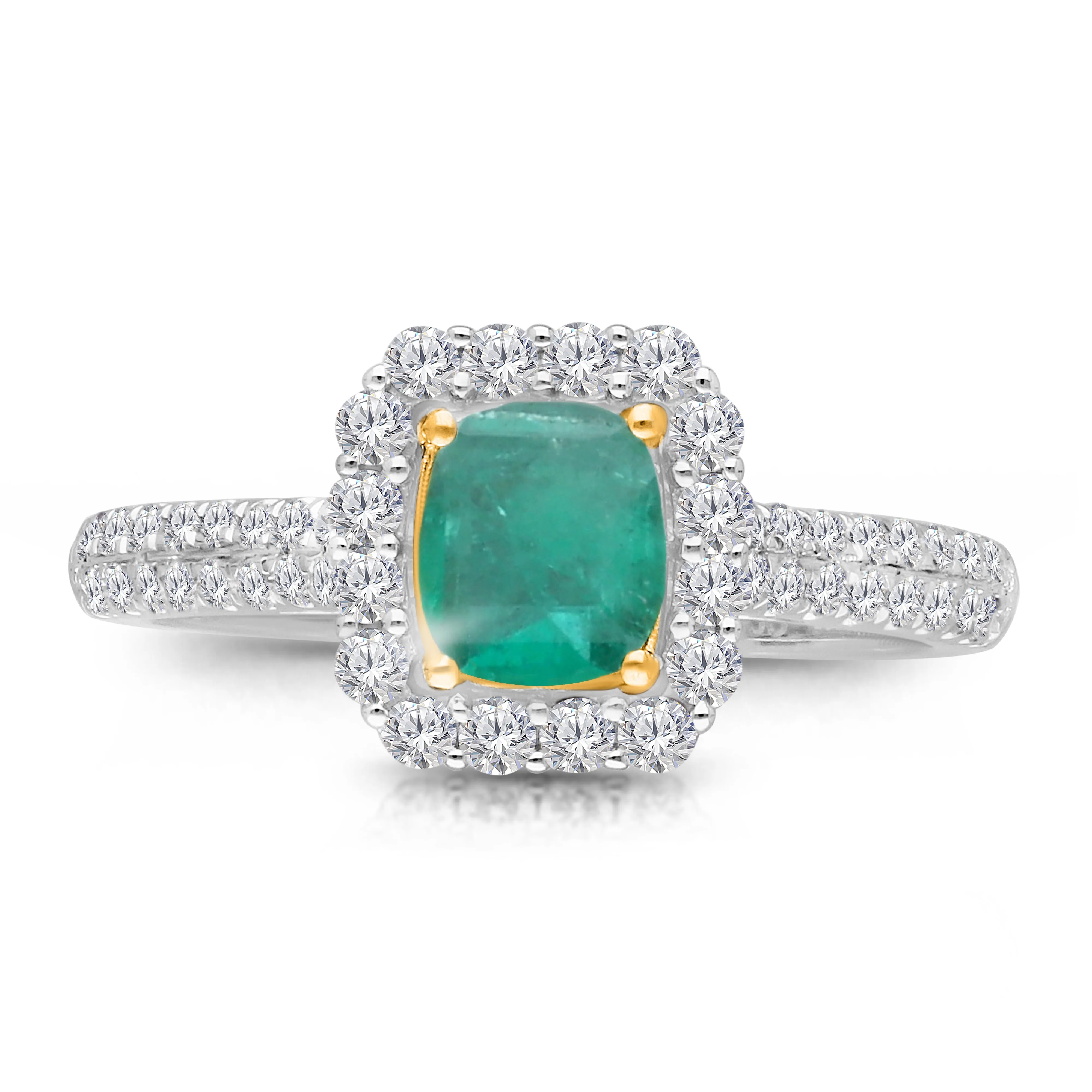 Kallati Heirloom Emerald-Cut Halo Emerald & Diamond Engagement Ring in 14K White Gold