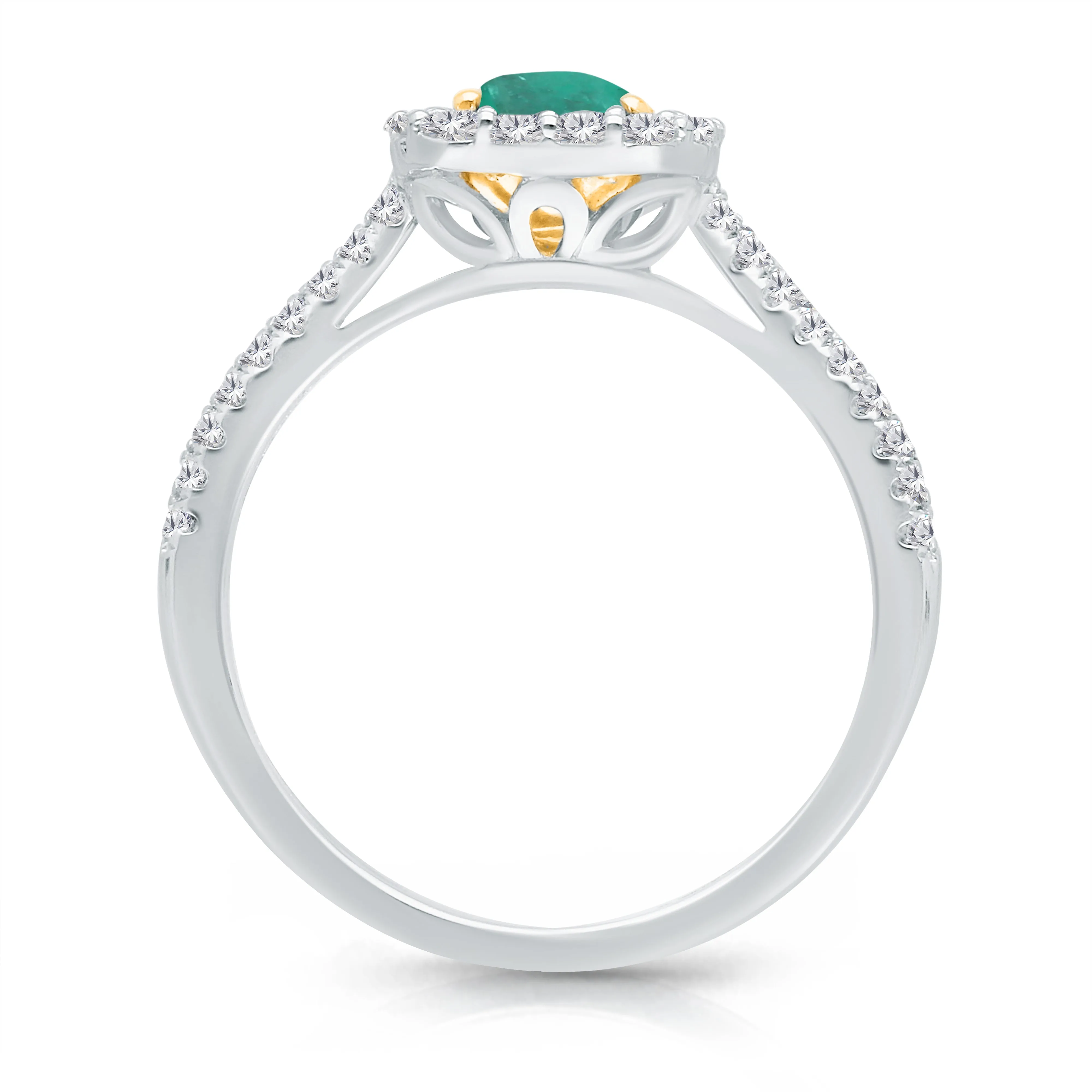 Kallati Heirloom Emerald-Cut Halo Emerald & Diamond Engagement Ring in 14K White Gold