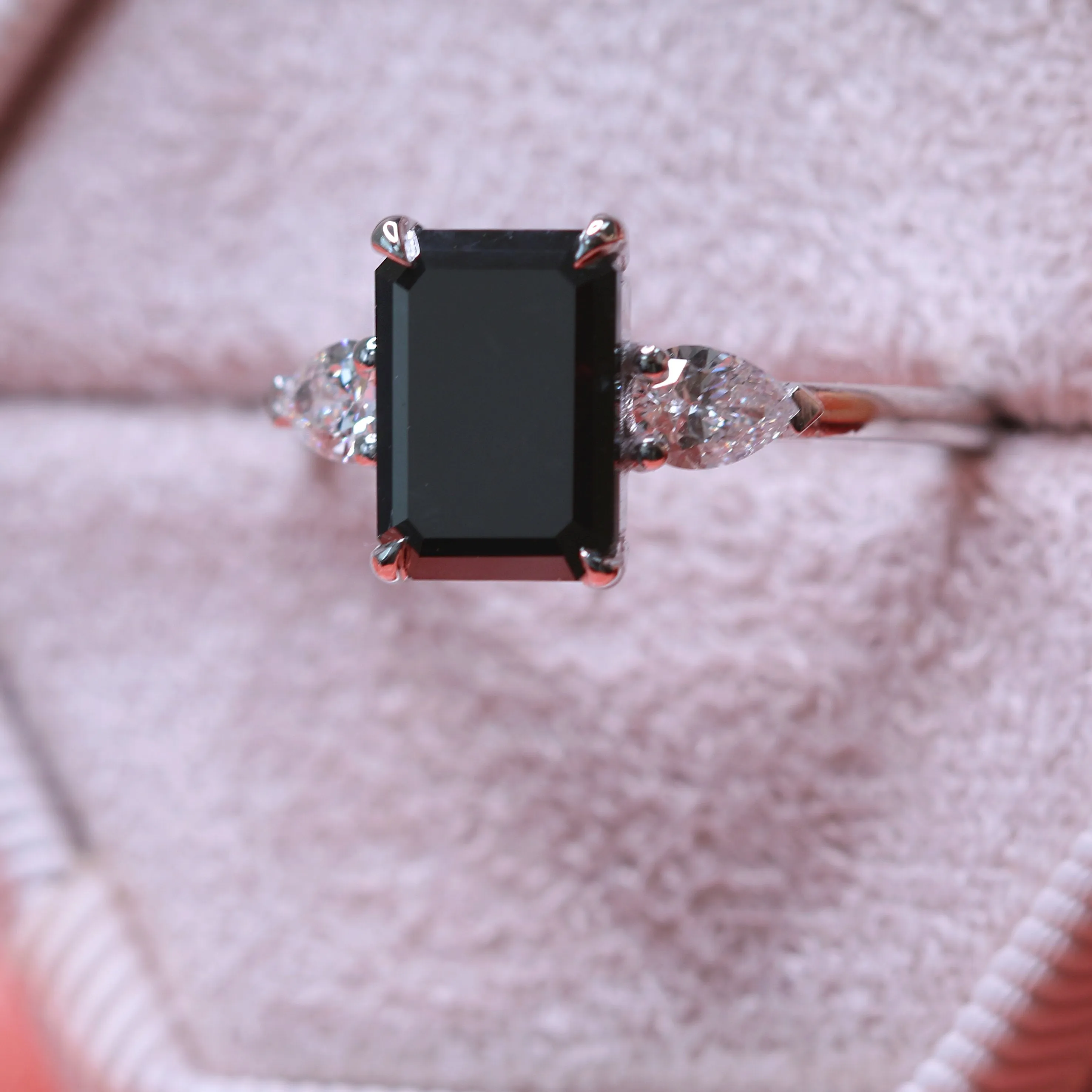 Kamari  Unique  Natural Black Diamond Emerald Engagement Ring
