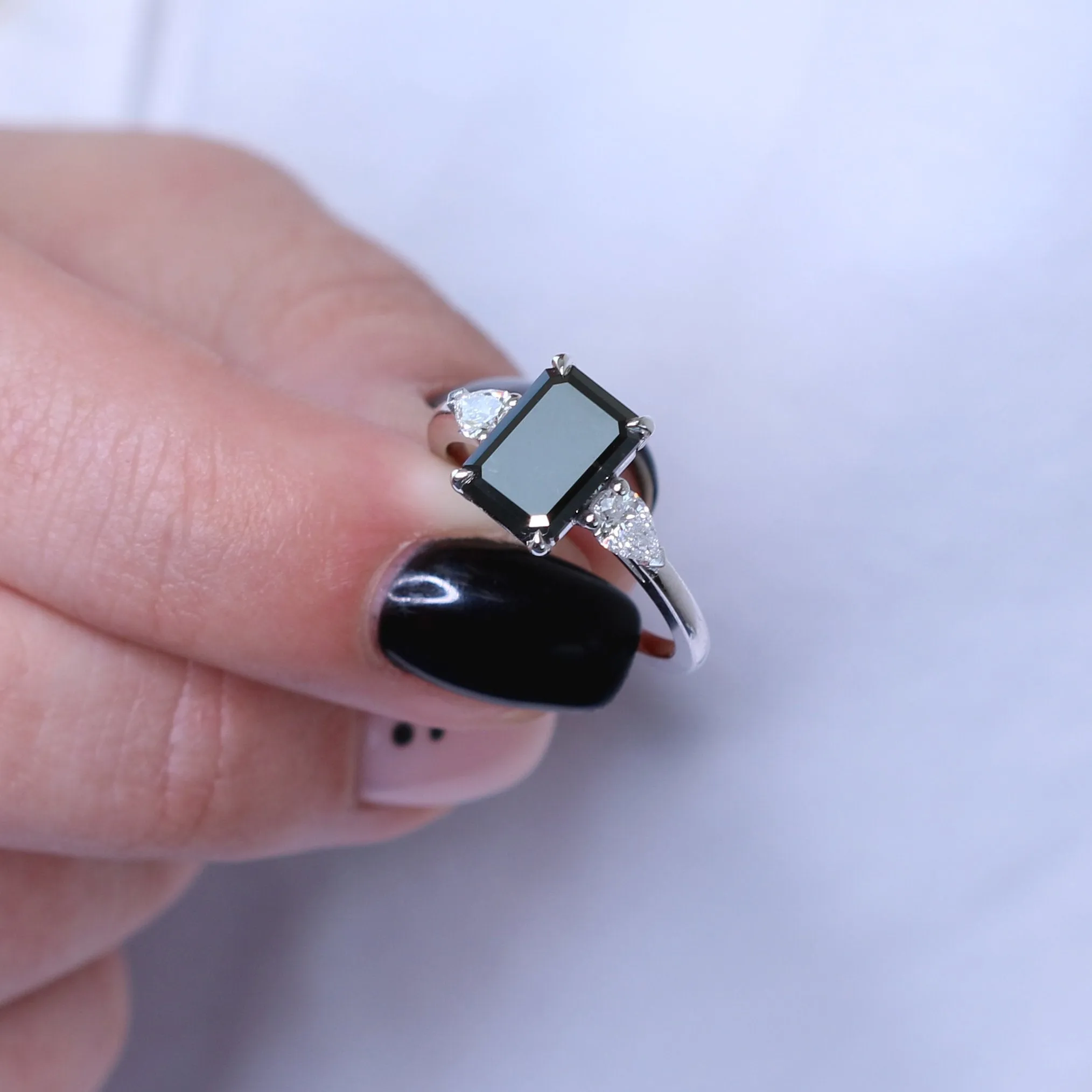 Kamari  Unique  Natural Black Diamond Emerald Engagement Ring