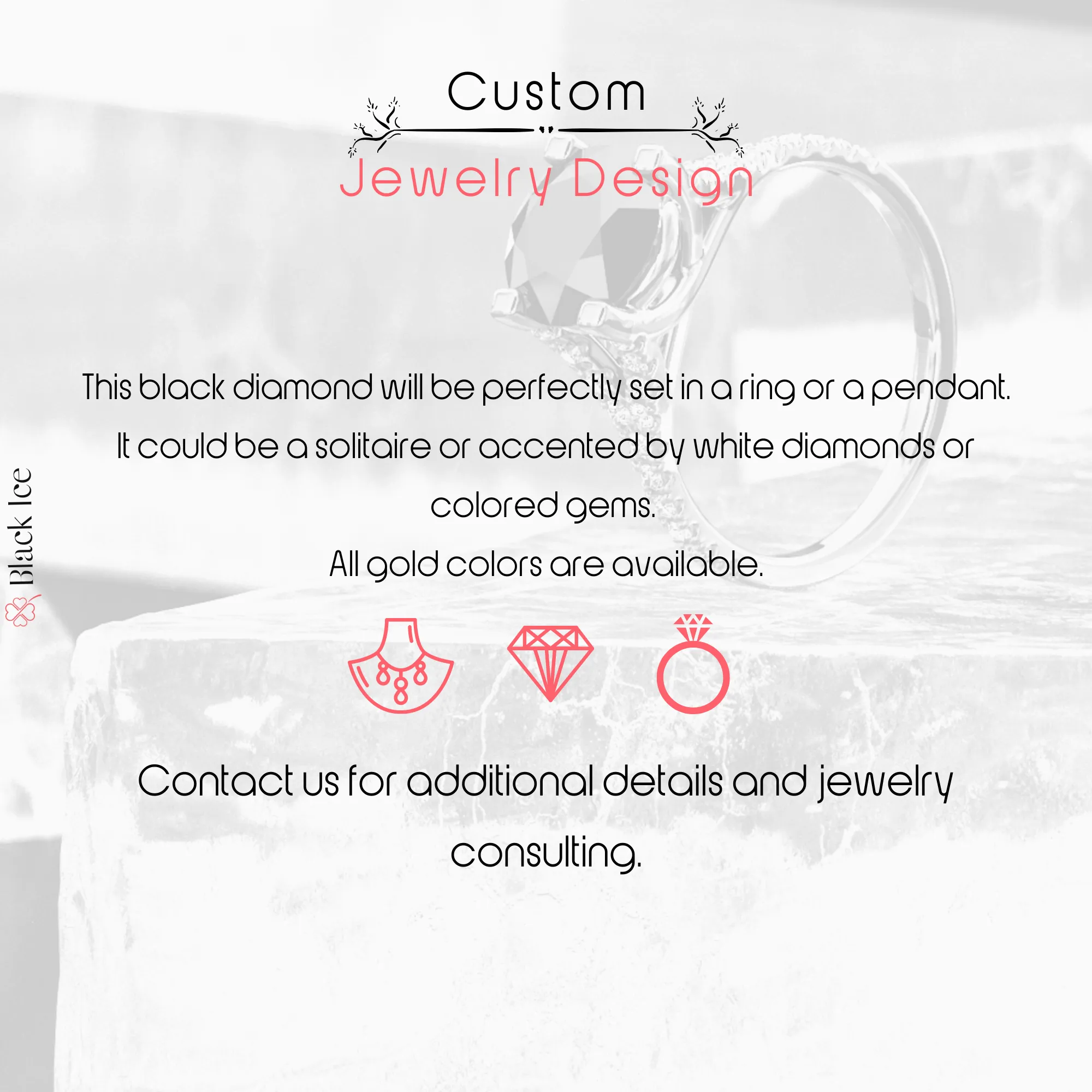 Kamari  Unique  Natural Black Diamond Emerald Engagement Ring