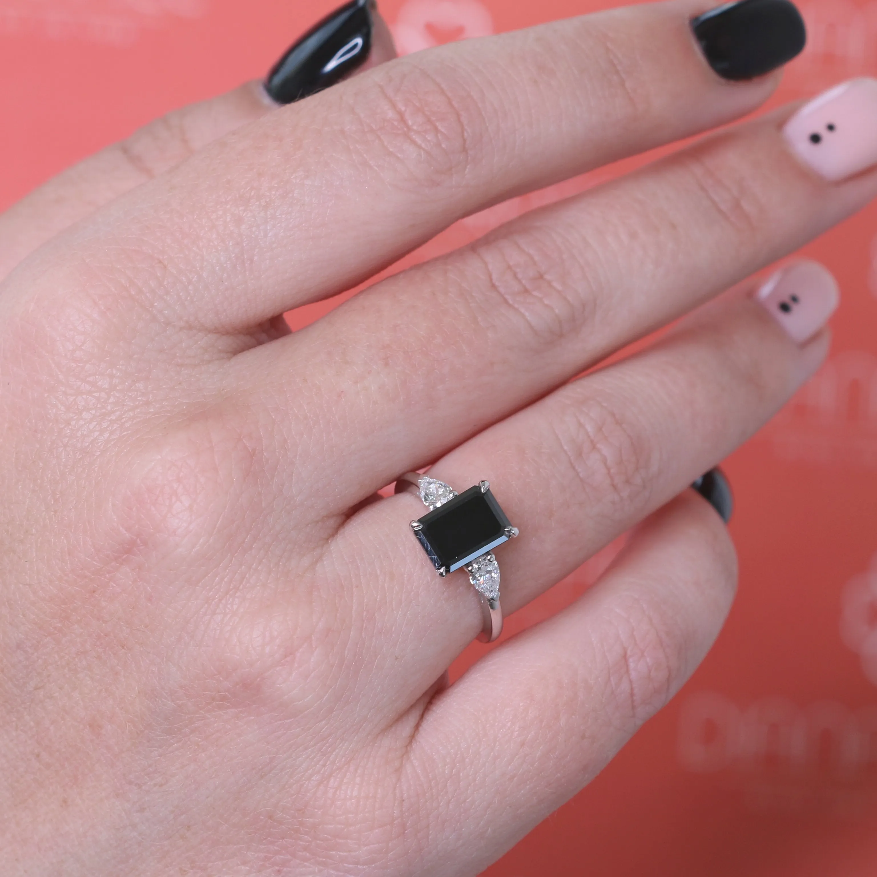 Kamari  Unique  Natural Black Diamond Emerald Engagement Ring