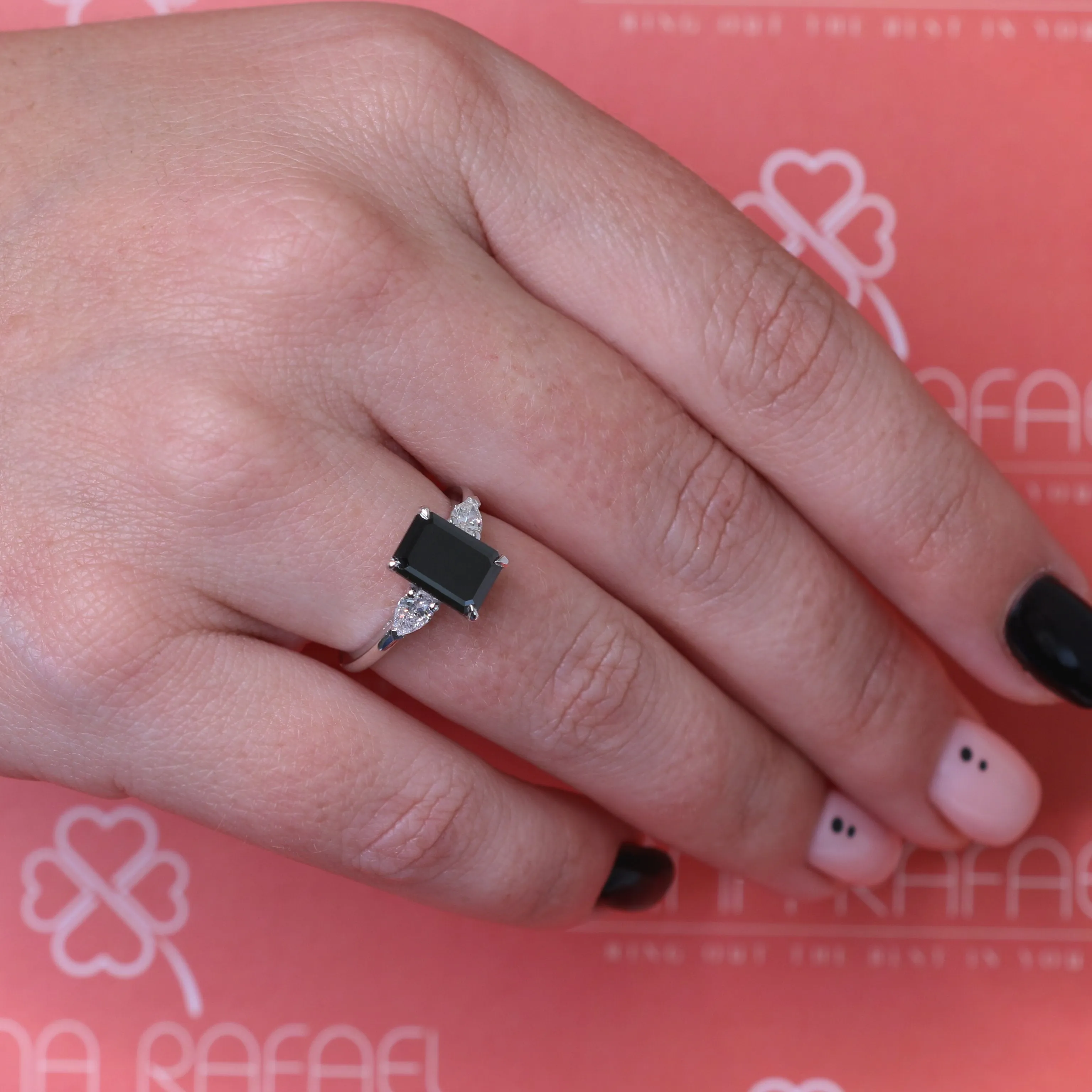 Kamari  Unique  Natural Black Diamond Emerald Engagement Ring