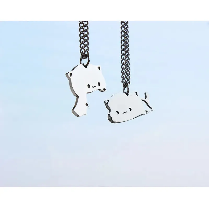Kawaii Touching Embracing Cat Puzzle Couple Necklace Cute Cartoon Animal Kitten Pendant Necklace Romantic Jewelry Birthday Gifts