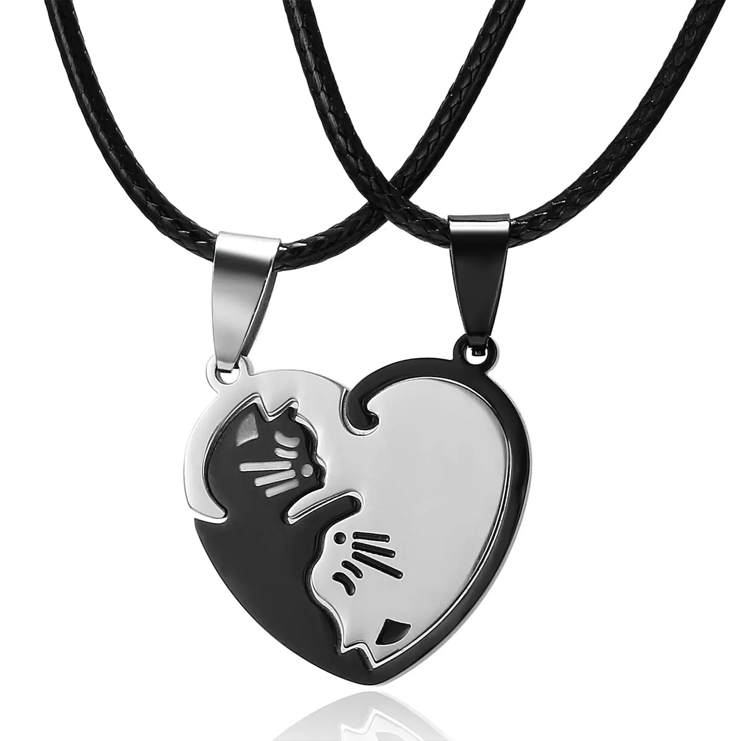 Kawaii Touching Embracing Cat Puzzle Couple Necklace Cute Cartoon Animal Kitten Pendant Necklace Romantic Jewelry Birthday Gifts