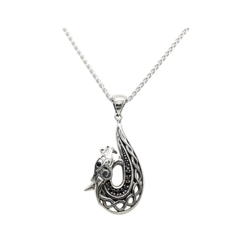 Keith Jack (Small) Dragon Sterling Silver and Black CZ Necklace