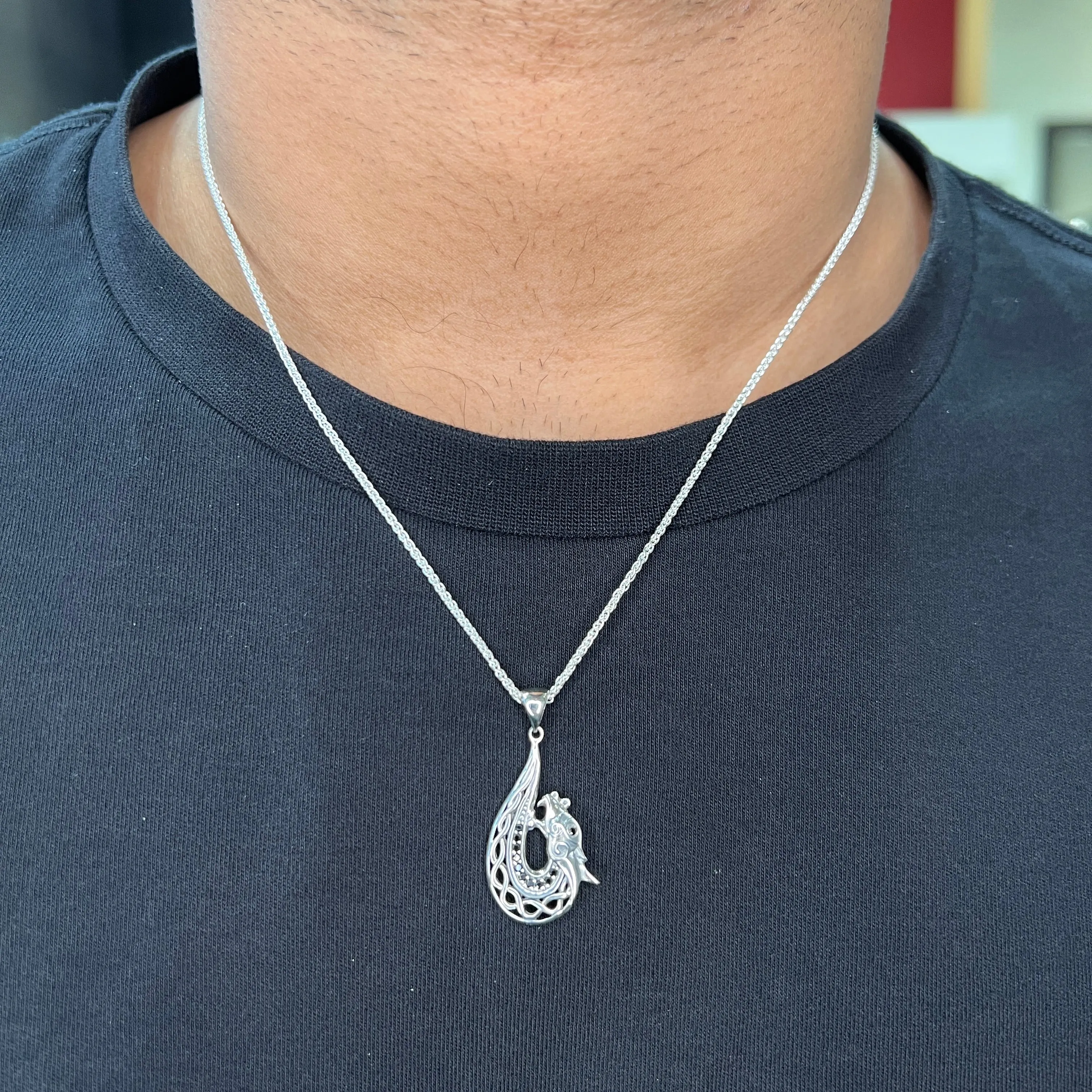 Keith Jack (Small) Dragon Sterling Silver and Black CZ Necklace