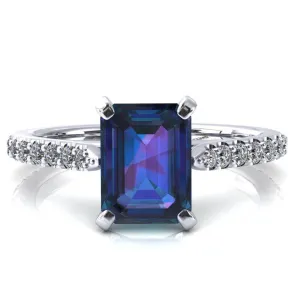 Kelsy Emerald Alexandrite 4 Prong 3/4 Shared Scalloped Inverted Cathedral Ring