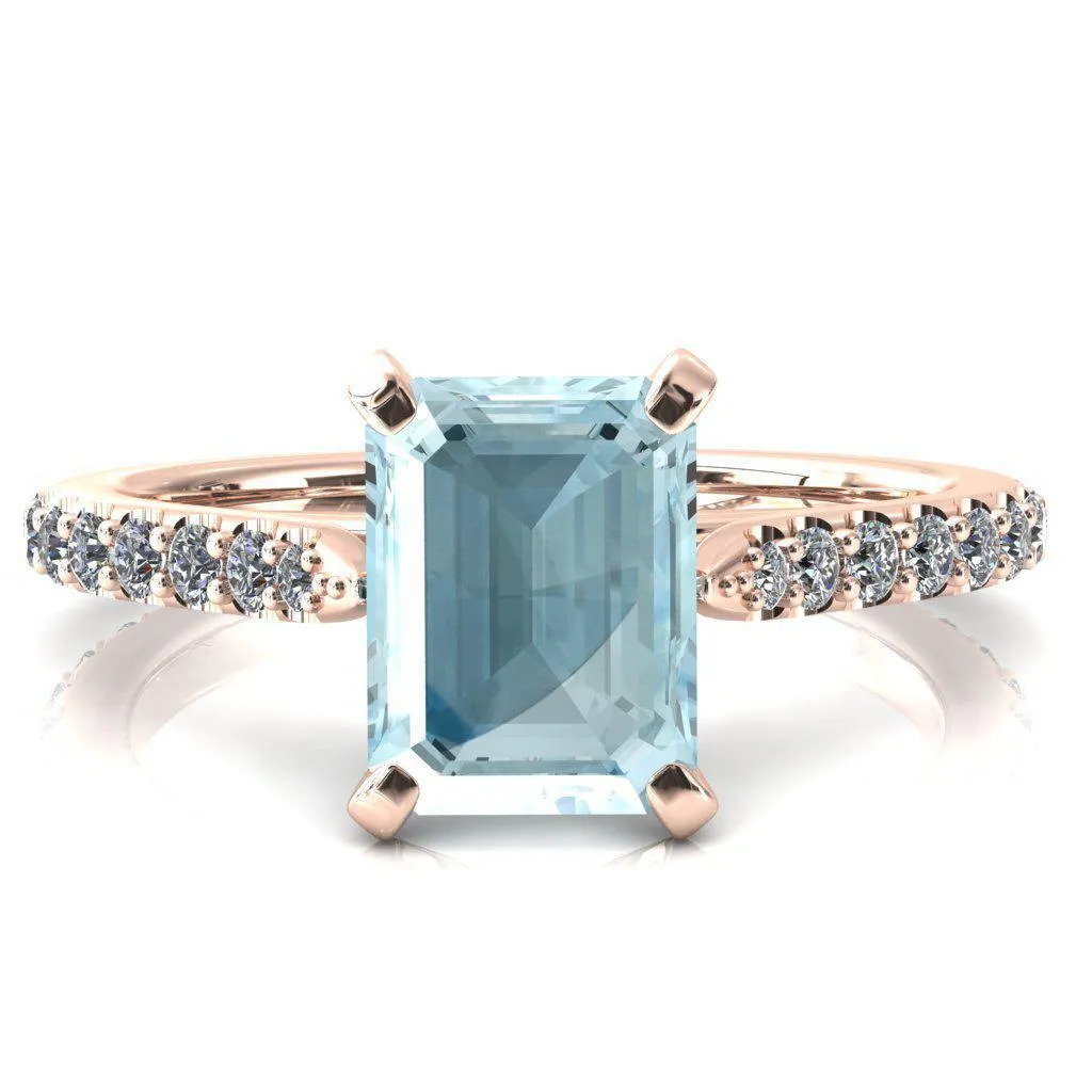 Kelsy Emerald Aqua Blue Spinel 4 Prong 3/4 Shared Scalloped Inverted Cathedral Ring
