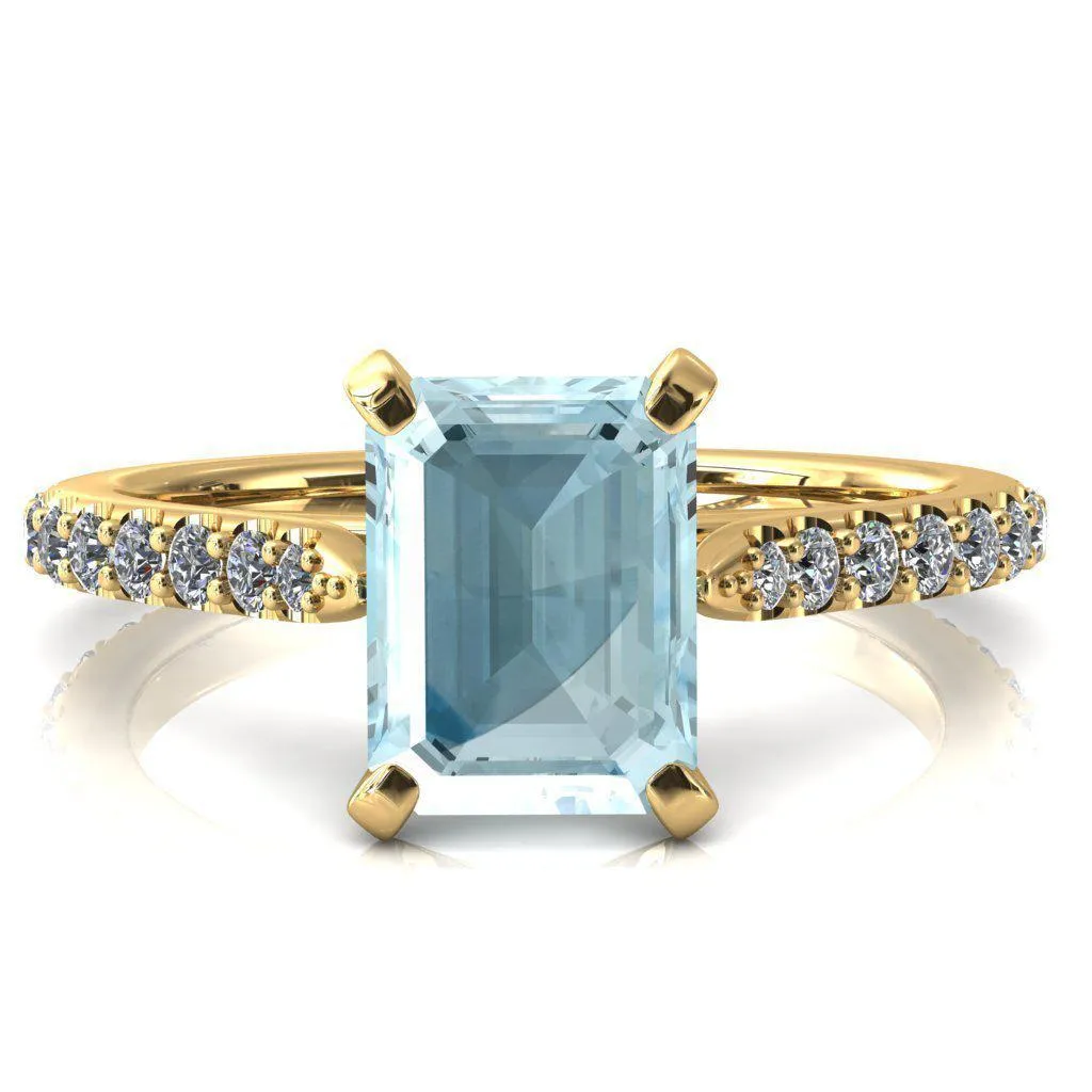 Kelsy Emerald Aqua Blue Spinel 4 Prong 3/4 Shared Scalloped Inverted Cathedral Ring