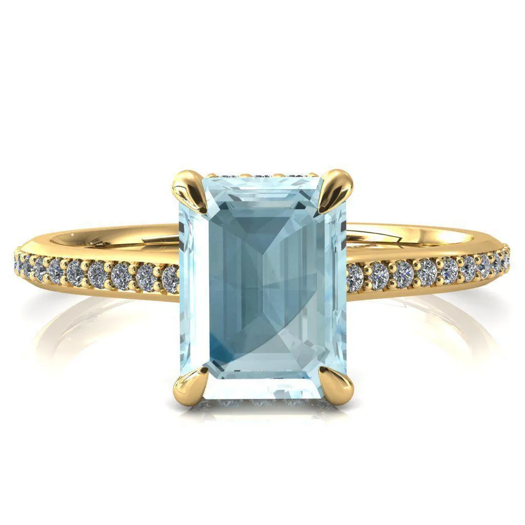 Kiki Emerald Aqua Blue Spinel 4 Prongs Claw Floating Halo 1/2 Pinpoint Inverted Cathedral Ring