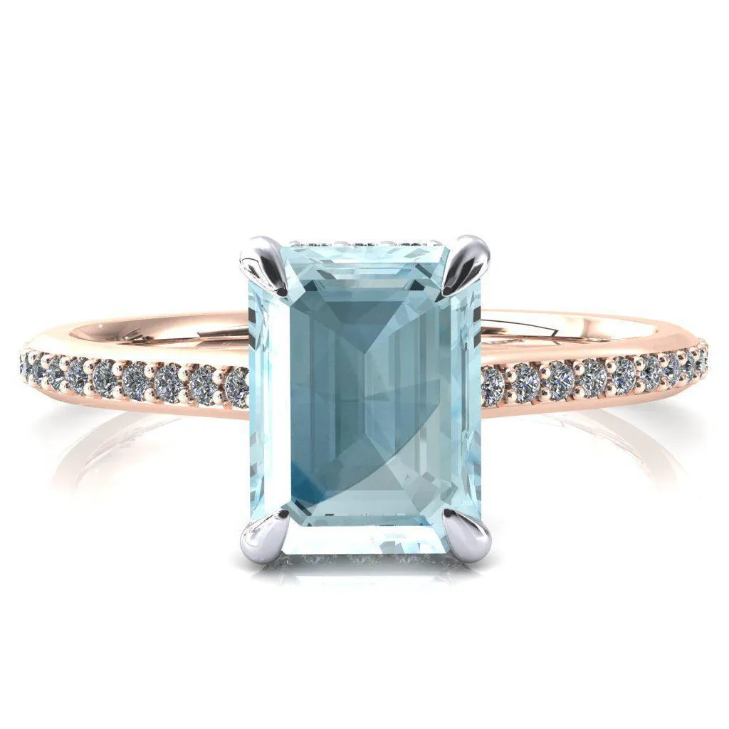 Kiki Emerald Aqua Blue Spinel 4 Prongs Claw Floating Halo 1/2 Pinpoint Inverted Cathedral Ring