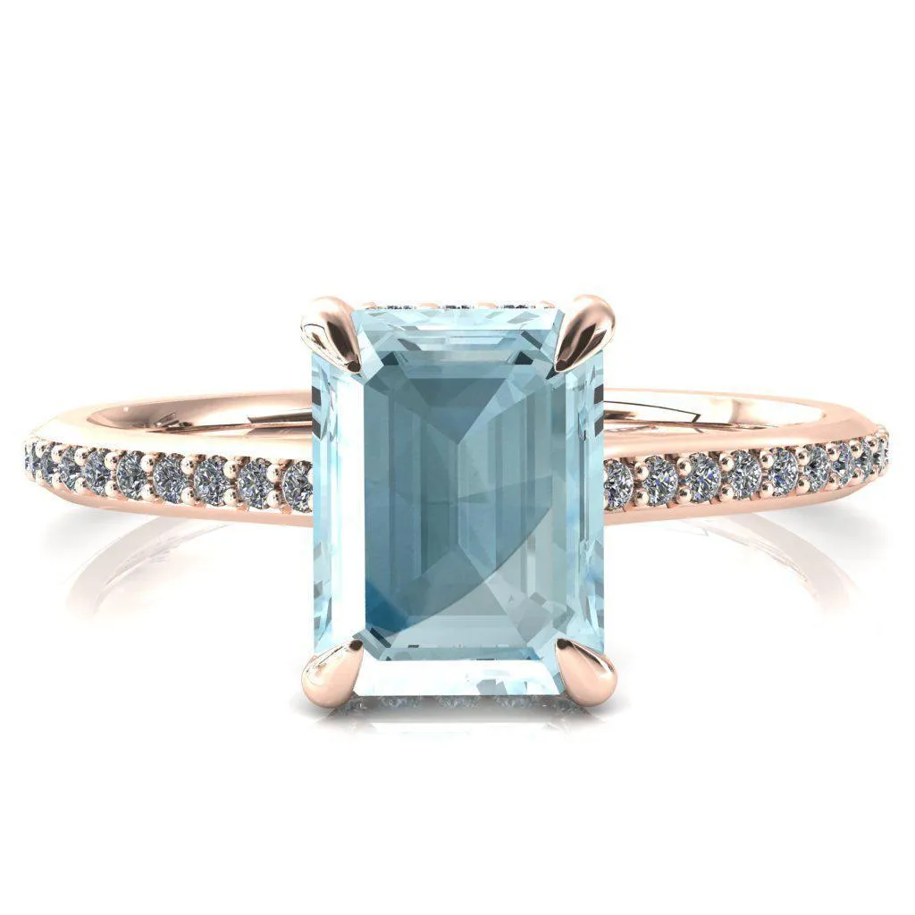 Kiki Emerald Aqua Blue Spinel 4 Prongs Claw Floating Halo 1/2 Pinpoint Inverted Cathedral Ring