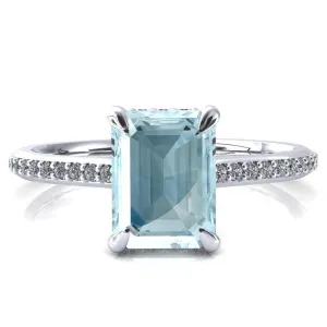 Kiki Emerald Aqua Blue Spinel 4 Prongs Claw Floating Halo 1/2 Pinpoint Inverted Cathedral Ring