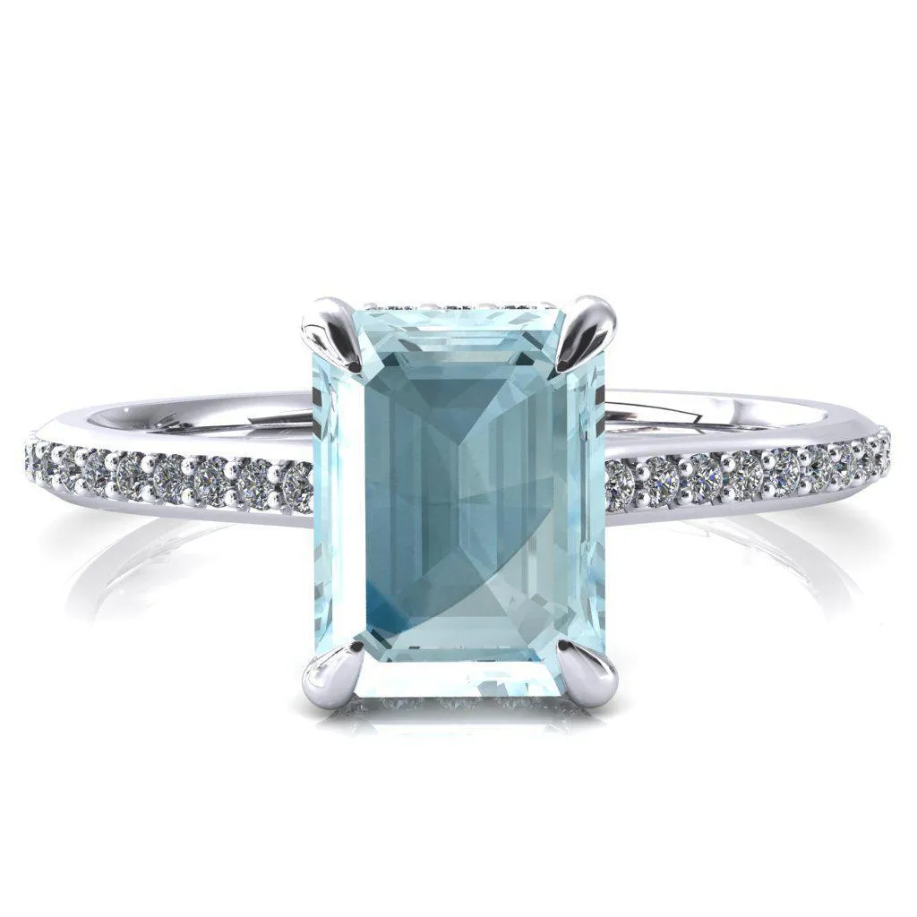 Kiki Emerald Aqua Blue Spinel 4 Prongs Claw Floating Halo 1/2 Pinpoint Inverted Cathedral Ring