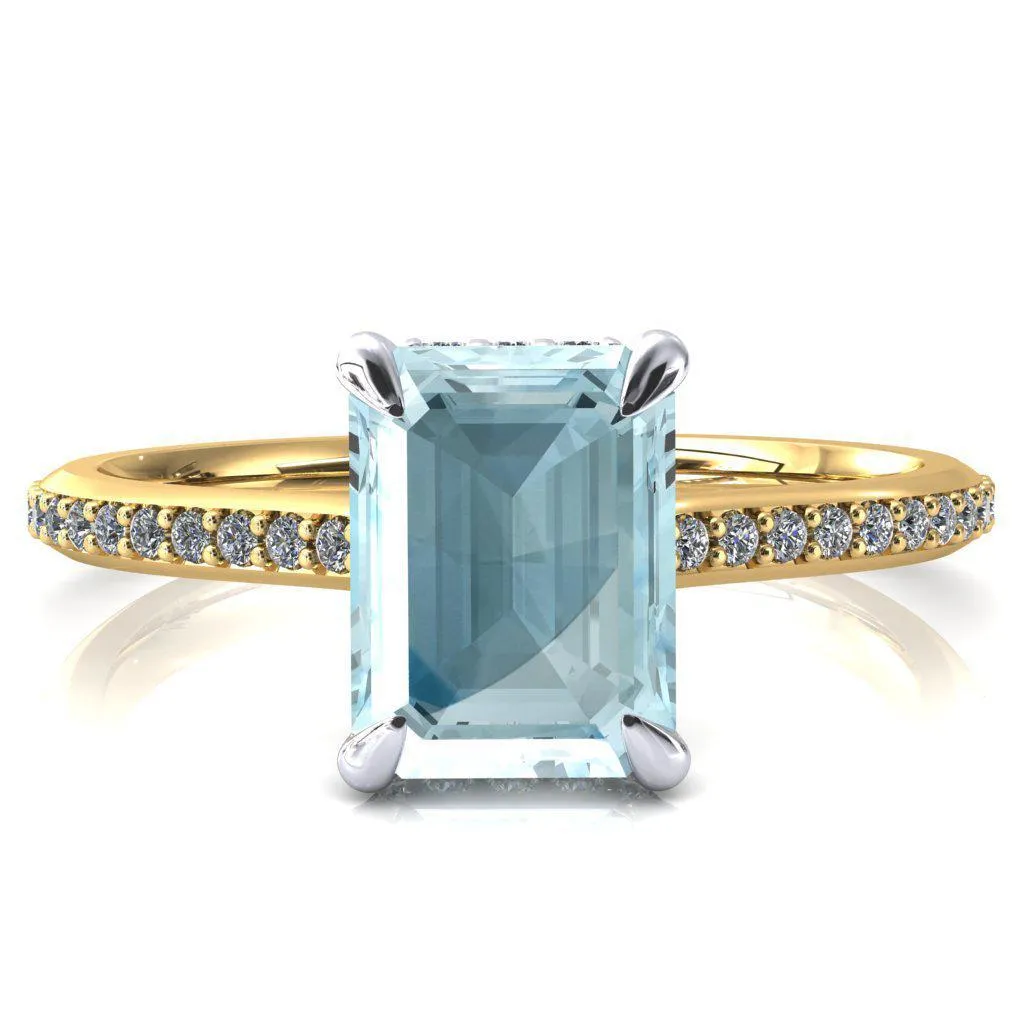 Kiki Emerald Aqua Blue Spinel 4 Prongs Claw Floating Halo 1/2 Pinpoint Inverted Cathedral Ring