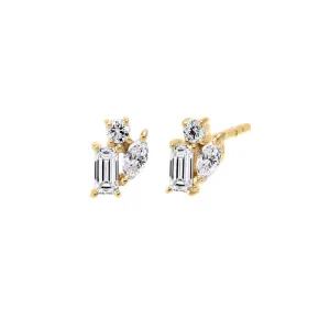 Lab Grown Diamond Multi Shape Cluster Stud Earring 14K