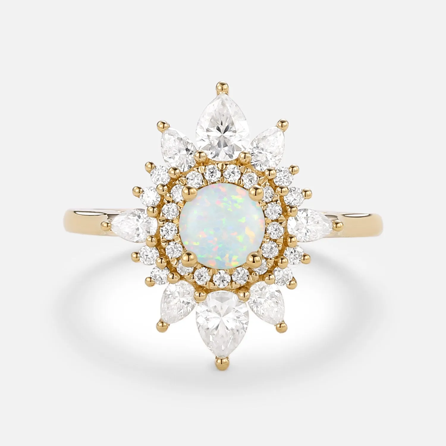 Lab Opal & Moissanite Halo Rose Gold Ring