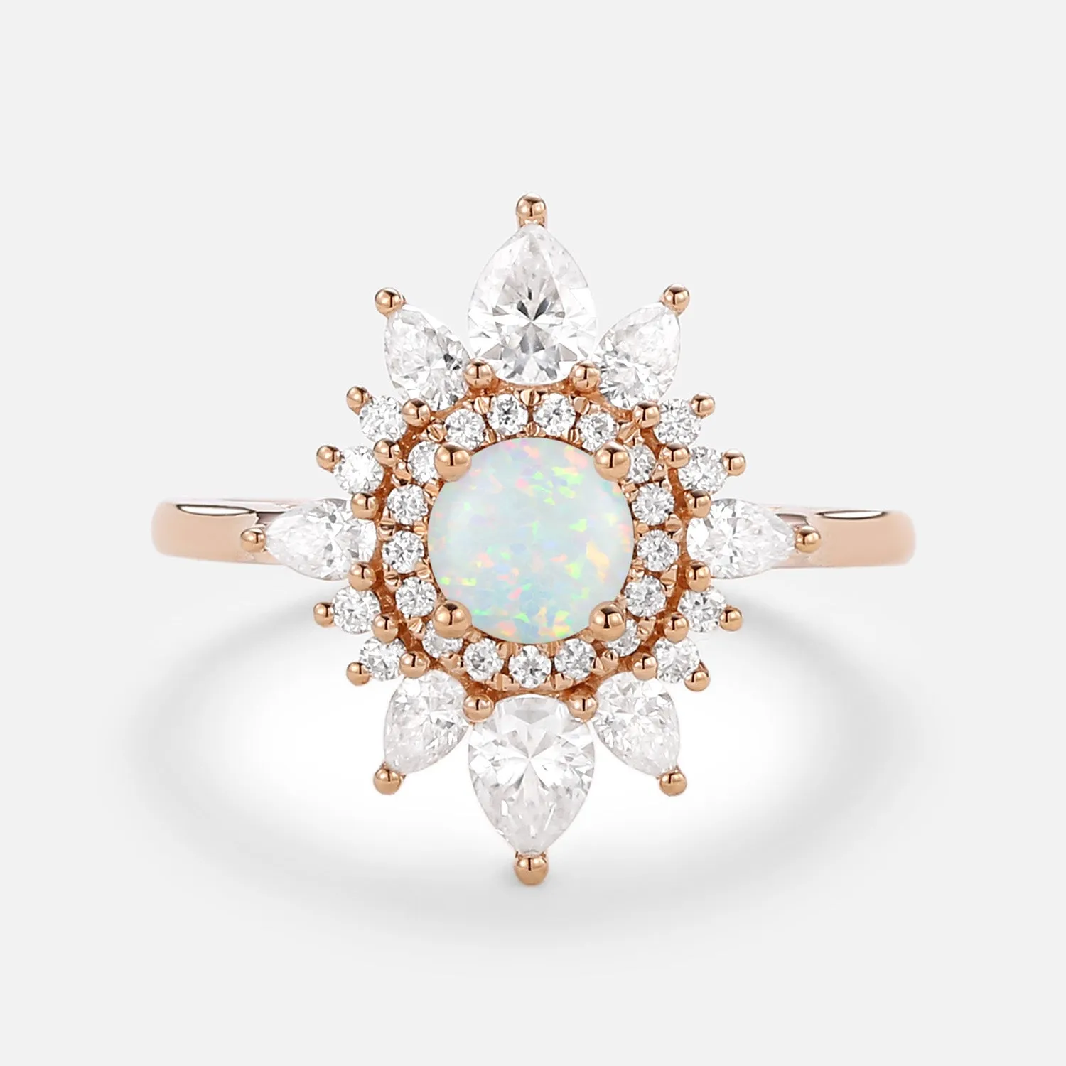 Lab Opal & Moissanite Halo Rose Gold Ring