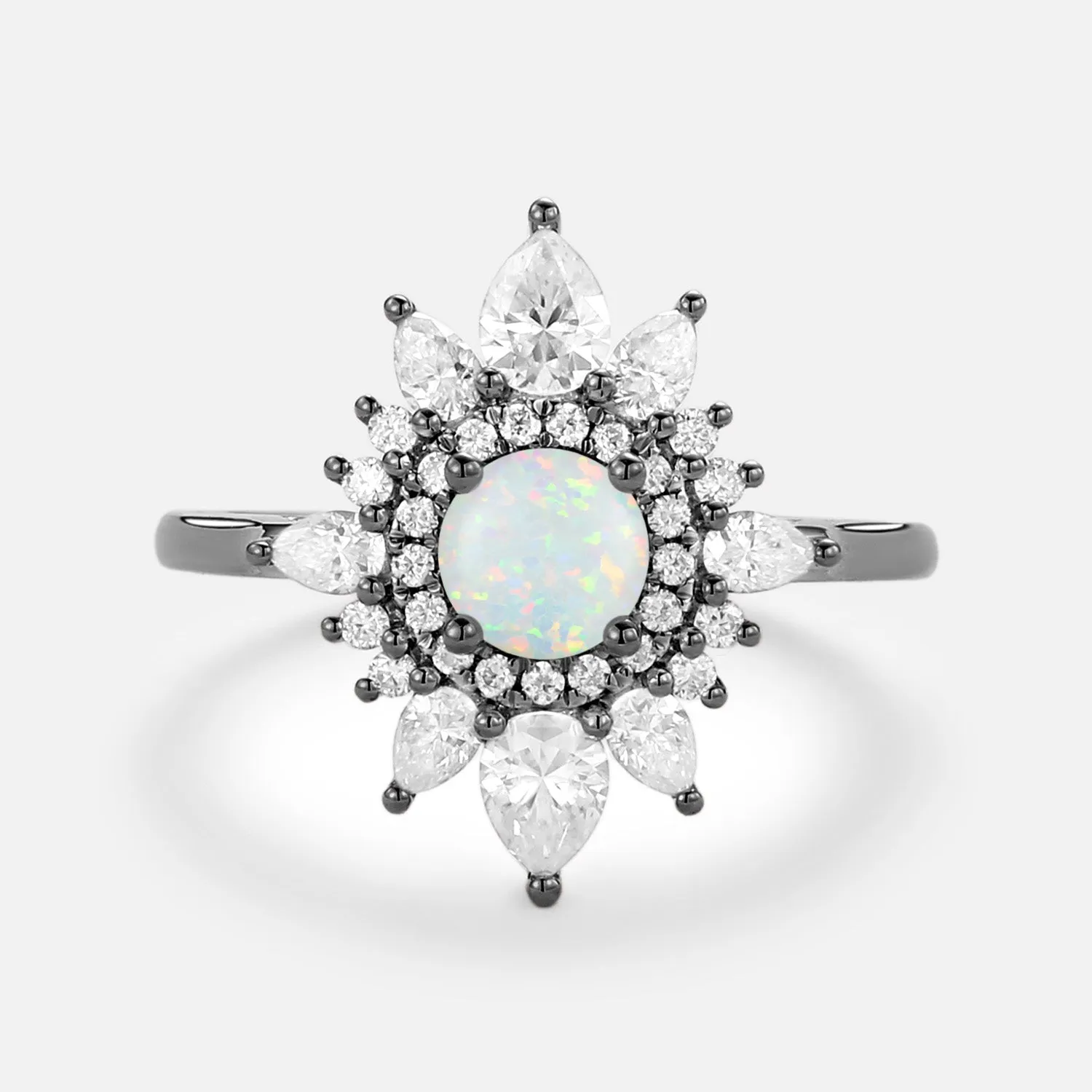Lab Opal & Moissanite Halo Rose Gold Ring