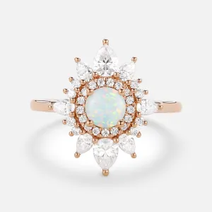 Lab Opal & Moissanite Halo Rose Gold Ring
