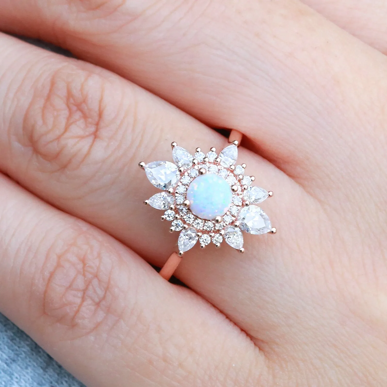 Lab Opal & Moissanite Halo Rose Gold Ring