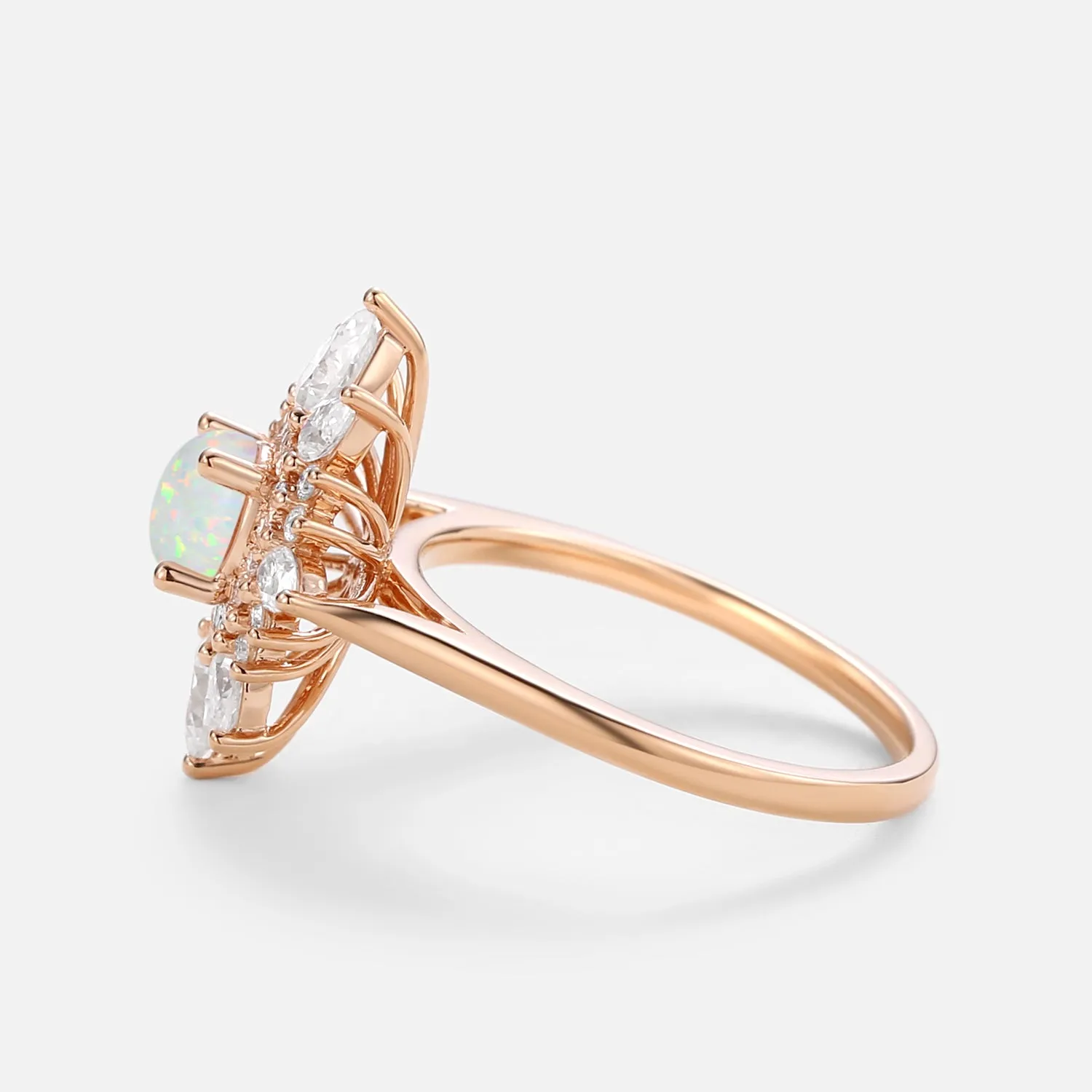 Lab Opal & Moissanite Halo Rose Gold Ring