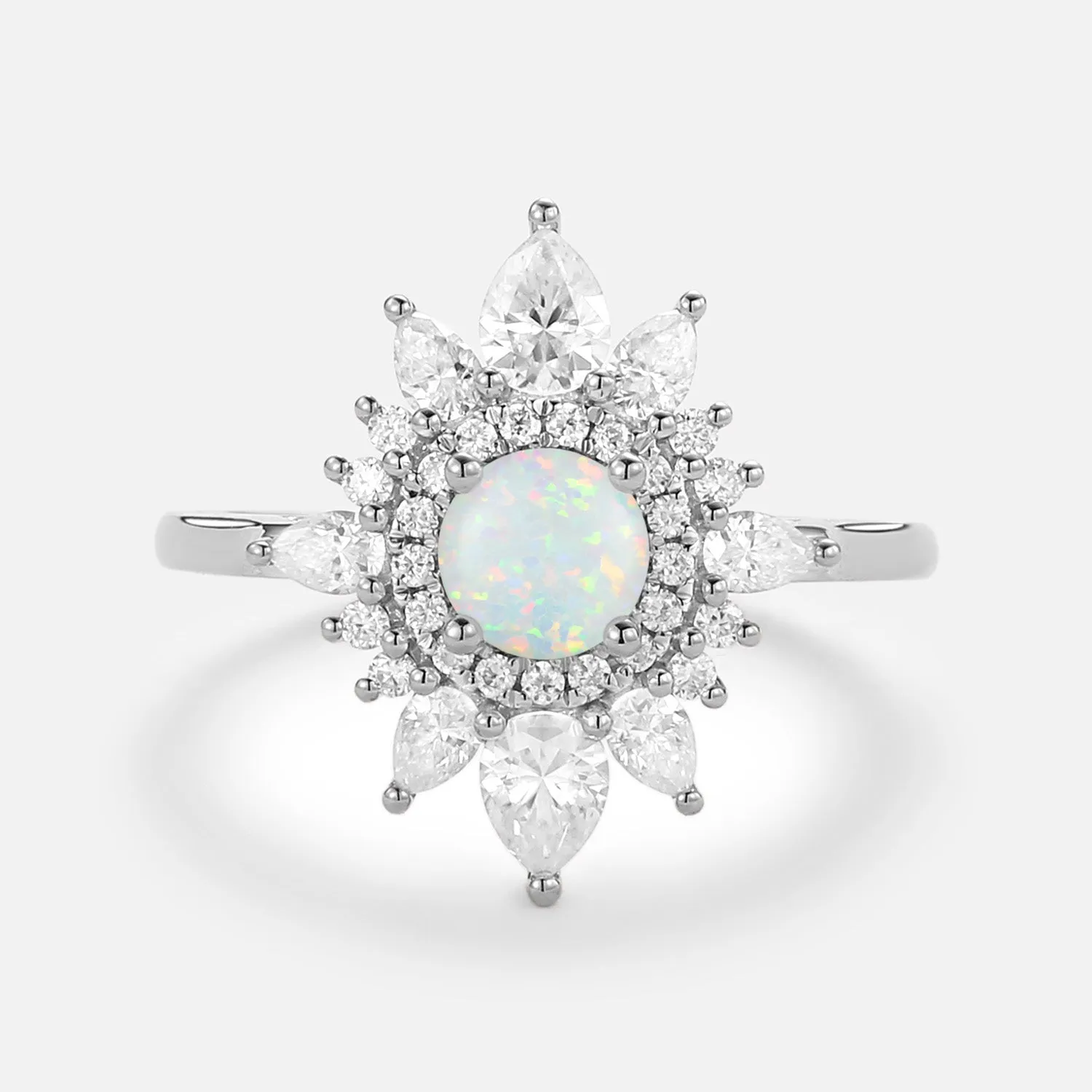 Lab Opal & Moissanite Halo Rose Gold Ring