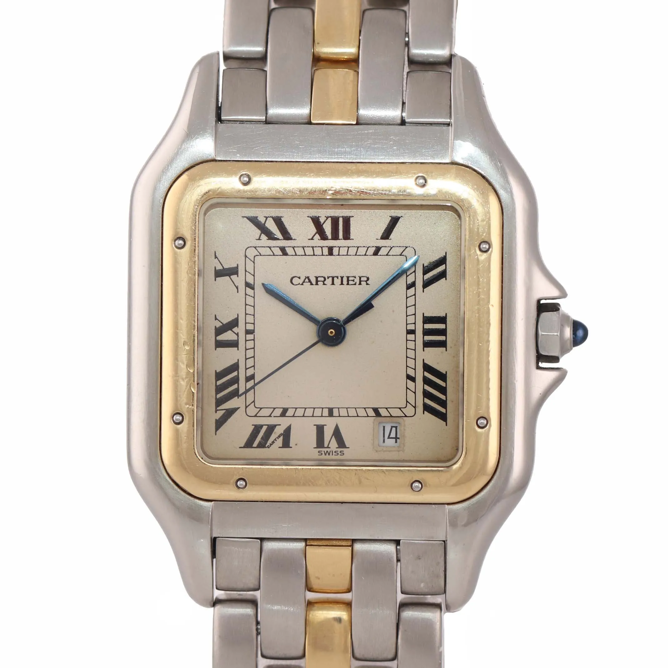 Ladies Cartier Panthere 18k Gold Steel One Row Two Tone 27mm Quartz Date Watch
