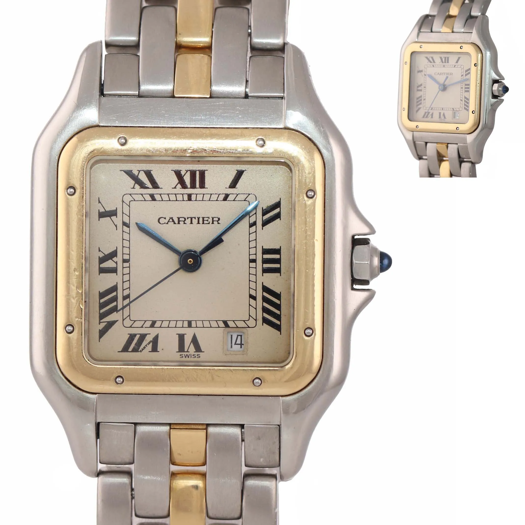 Ladies Cartier Panthere 18k Gold Steel One Row Two Tone 27mm Quartz Date Watch